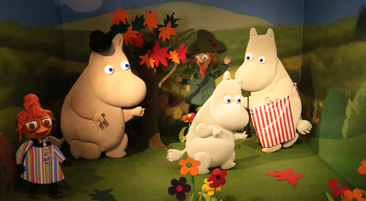 Bohaterowie filmu animowanego dla dzieci o Muminkach. Muzeum Kinematografii w Łodzi